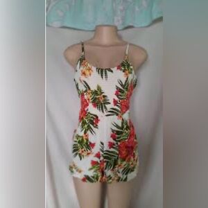 Festival- Romper Derek Heart Floral  One Piece - Green, Orange, Yellow size 1X